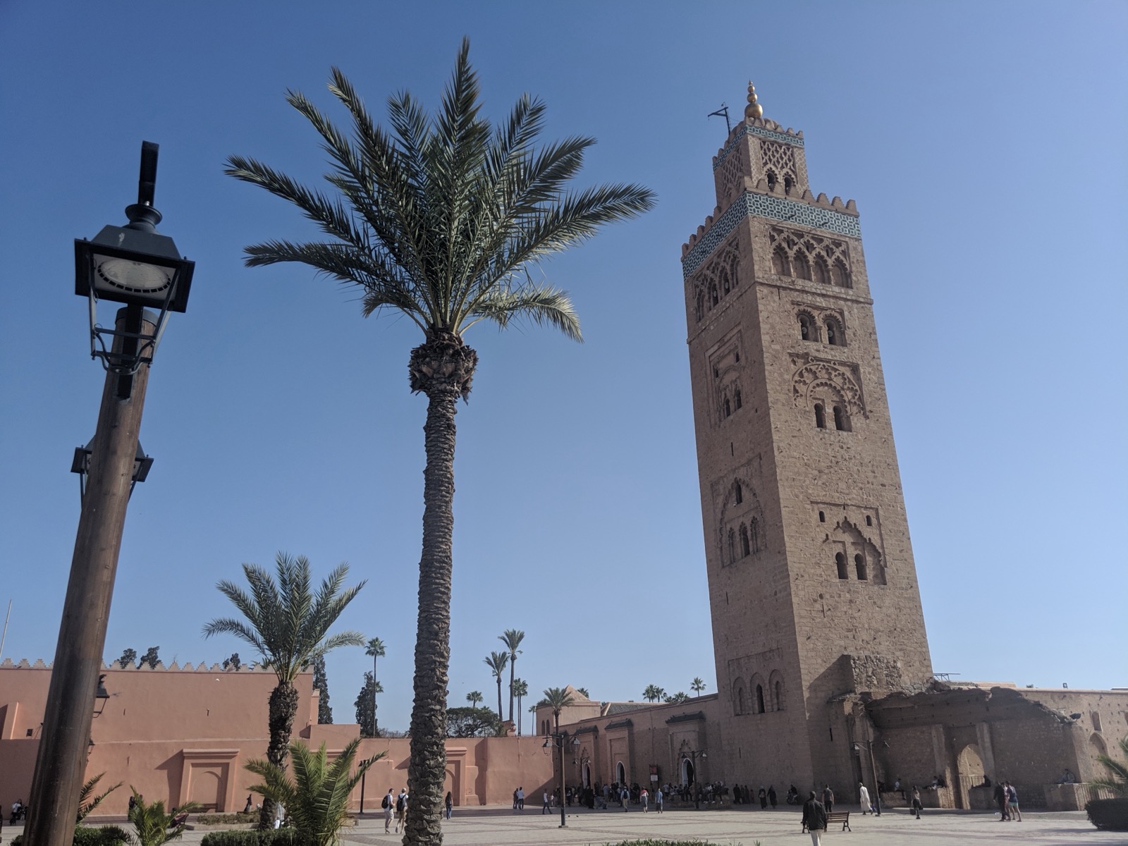 The Koutoubia Mosque and gardens in Marrakech at golden hour