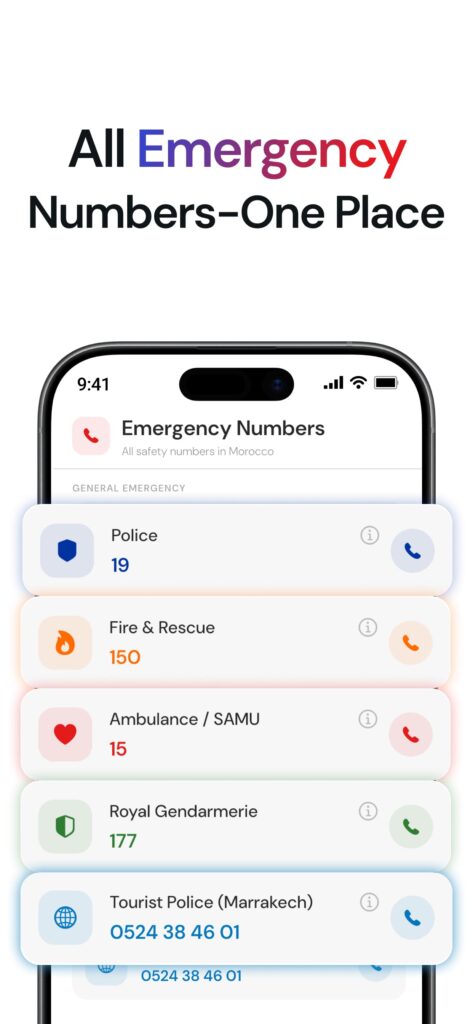 StaySafe app - all Morocco emergency numbers in one place