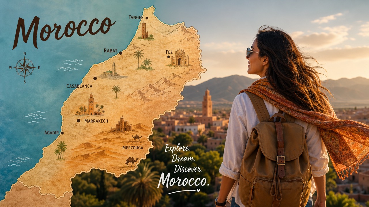 Explore Morocco with confidence — traveler with map and city guides