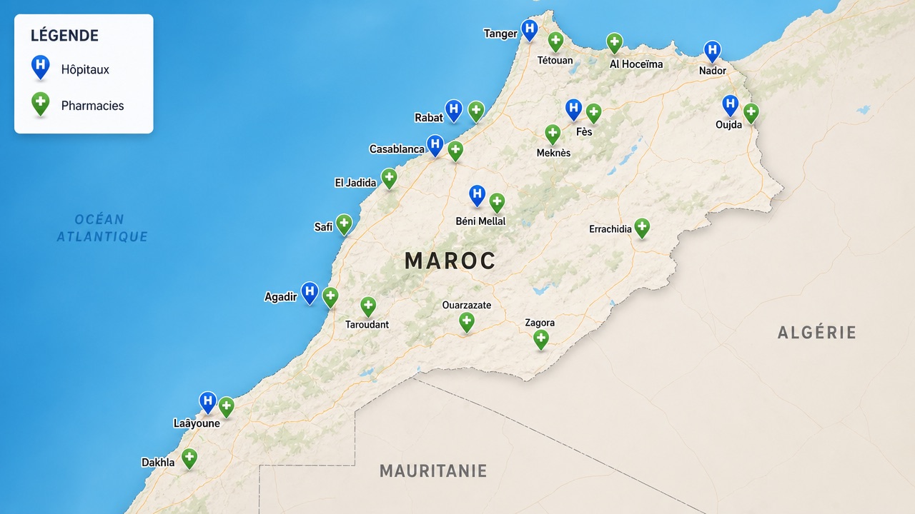 Hospitals and pharmacies mapped across Morocco in the StaySafe app