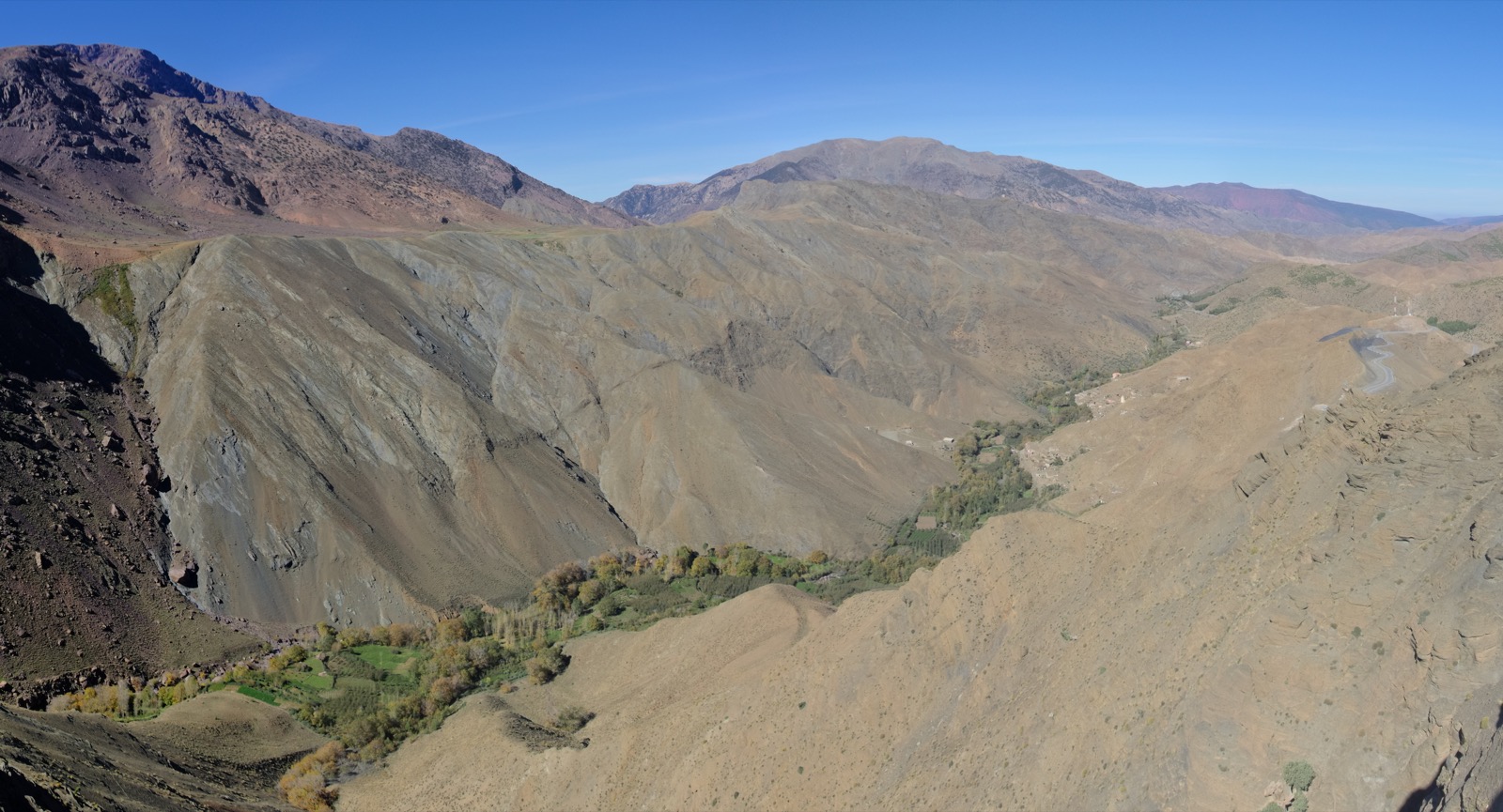 The Tizi n'Tichka mountain pass road crossing the High Atlas in Morocco