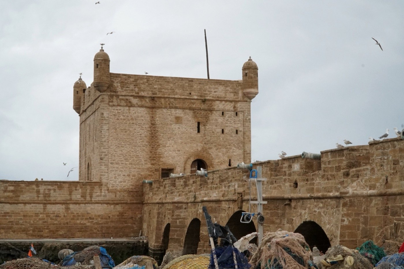 A petit taxi waiting outside the Bab Doukkala gate in Essaouira